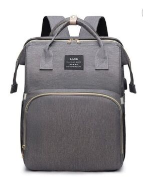 LAND Gray Convertible Women’s Backpack Diaper Bag Tote with Gold Zipper